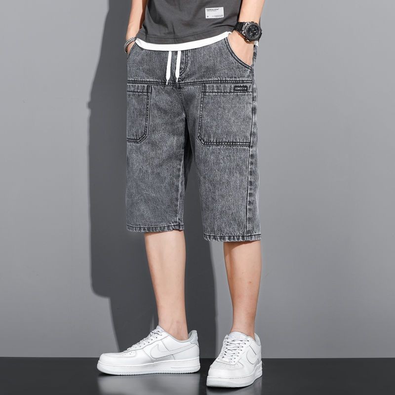 Sáu Túi Quần Short Denim Nam Mùa Hè Mỏng Phong Cách Rời Kích Thước Lớn Plus Béo Cực Lớn Béo Crop Quần Nam