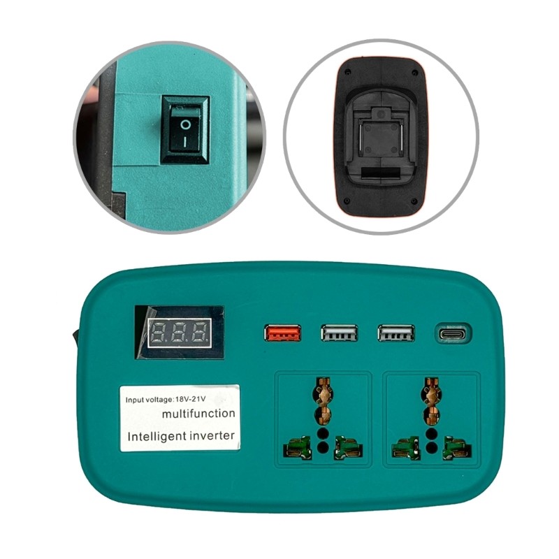 Bộ chuyển đổi nguồn biến tần thông minh USB và Type C GORD 100W 18V-21V sang 220V với màn hình Vôn kế