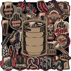 Bộ Sticker - 50 cái Sticker Retro Beer , Decal Beer Vintage dán vali, điện thoại, mũ bảo hiểm