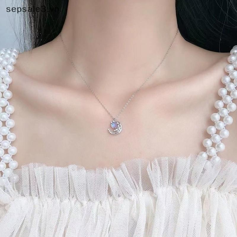 # Sepsale # New Elegent Màu Bạc Pha Lê Ngôi Sao Mặt Trăng Vòng Cổ Charm Mặt Dây Chuyền Vòng Cổ Choker Dành Cho Bé Gái Nữ Tuyên Bố Trang Sức Cưới.
