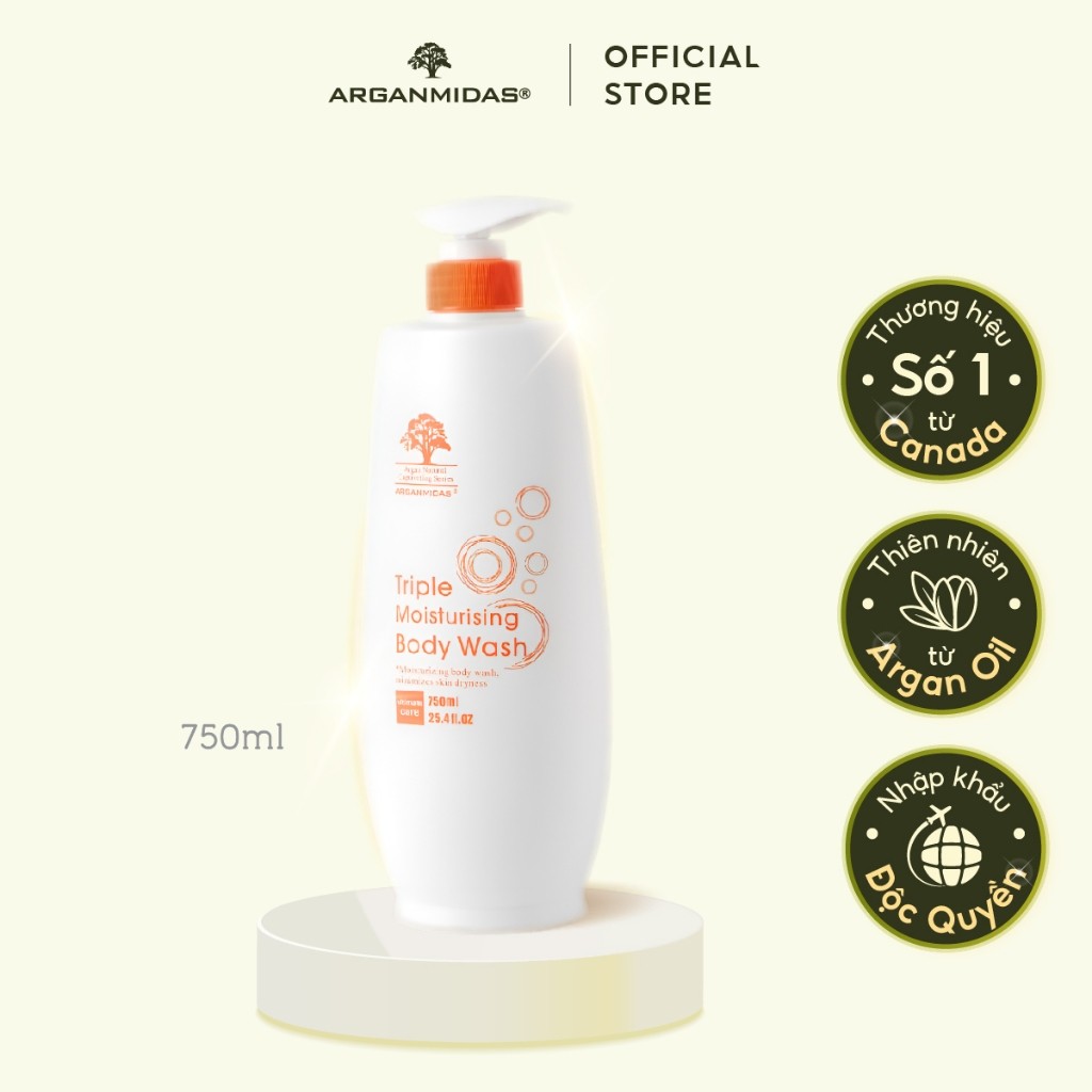 Ảnh Sữa tắm dưỡng trắng siêu dưỡng ẩm Arganmidas Argan Oil làm sạch và sáng nuôi dưỡng da mịn màng - 750ml 3
