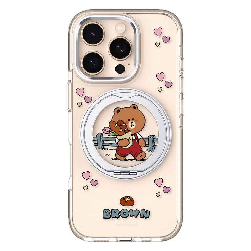 Ốp điện thoại IPhone 16 Vỏ bảo vệ LINE FRIENDS Gấu nâu Corny Rabbit Stand Kim loại Thân thiện với da 15 promax Trong suốt 14PM Vỏ bảo vệ toàn diện chống sốc siêu mỏng