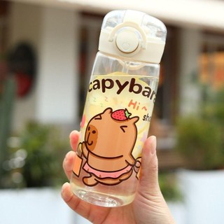 Bình nước ống hút Capybara KHÔNG GỈ, Cốc nước di động trong suốt cho trẻ em, Cốc uống nước chống rò rỉ hoạt hình 400ML Văn phòng tại nhà