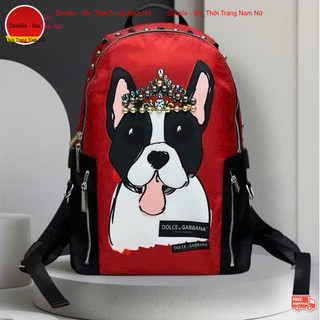 Balo Chó Đỏ Đóng Đinh Kim Loại Double.Six Cặp Đựng Sách Vở Laptop Chất Dù Bền Bỉ Chống Nước