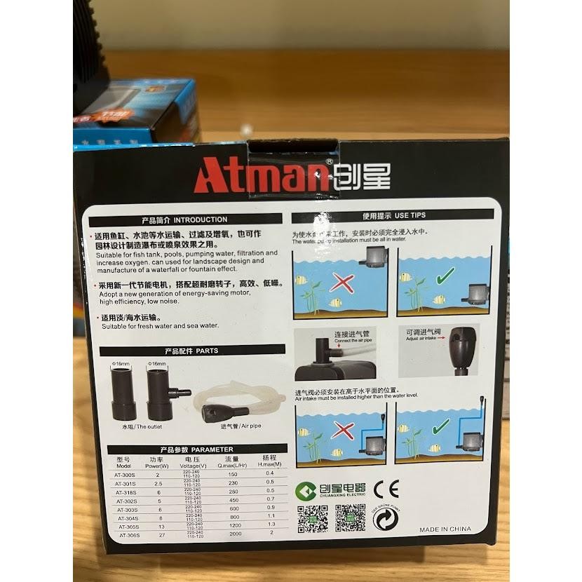 MÁY bơm, bể cá atman, at303s-304s -at305s -at306s CÔNG NGHỆ MỚI ,siêu bền ,tiết kiệm điện năng 7
