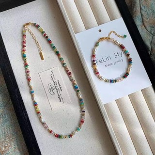 Dây chuyền xương đòn ASDFGER, Vòng cổ đầy màu sắc bằng đá đơn giản, Vòng cổ hạt Bohemian cầu vồng cổ điển dành cho nữ