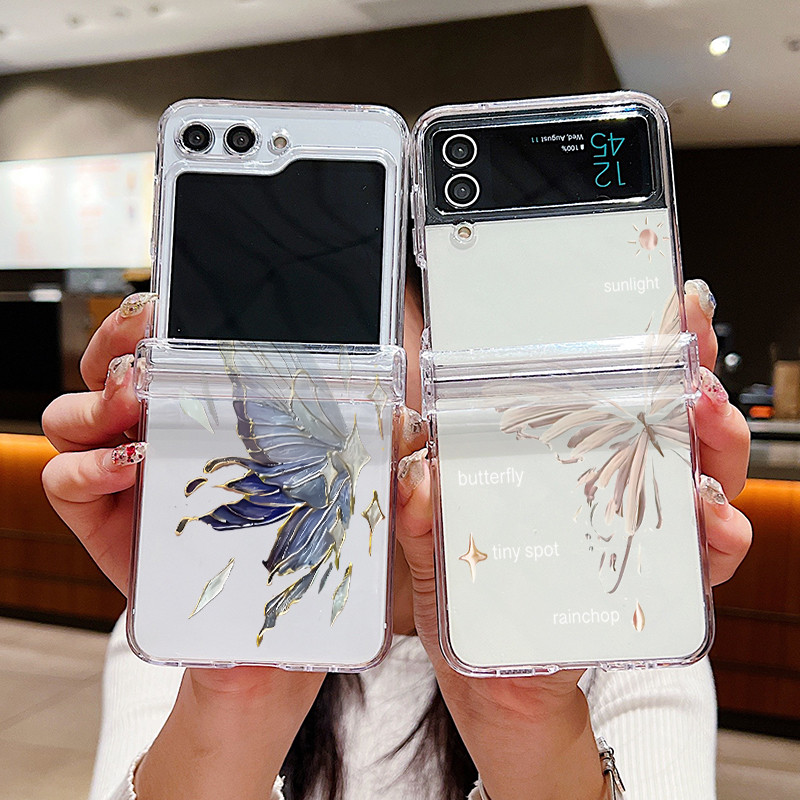 Họa Tiết Bướm Trong Suốt Vỏ Điện Thoại Cho Samsung Galaxy Z Flip 6 Flip 5 Flip 4 5G Full Bản Lề Cứng PC Gấp Dành Cho Samsung Z Flip 6 5 4 3