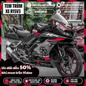 Tem trùm dán xe R15v3 màu đen | Mẫu R15H004 thiết kế riêng | Decal chống phai màu, bảo hành 3 năm