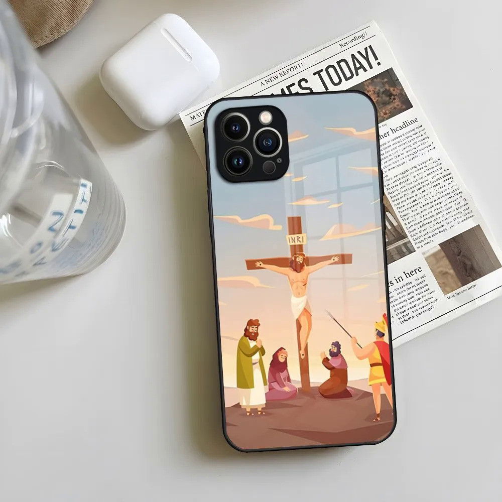 Ốp Điện Thoại Chữ Thập BK-1 Chúa Giêsu Kitô Cho Iphone 17,15 14 13 12 Pro Max 11 Mini X Xr Xs 8 Puls Kính
