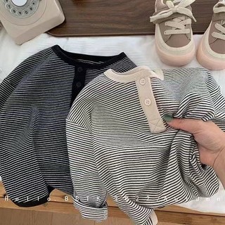 (6m-15Y) Áo thun sọc dài tay cho trẻ em Áo Hoodie cổ tròn bé trai và bé gái Hoàng tử