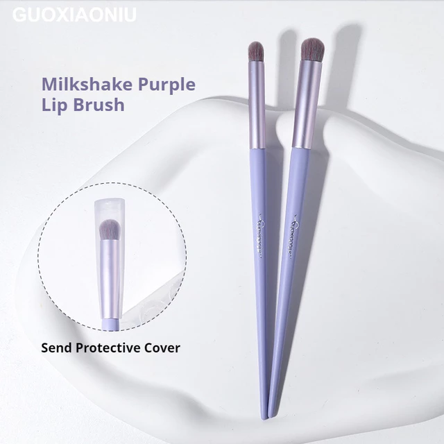 GUOXIAONIU Cọ môi cọ môi màu tím milkshake có nắp cọ trộn son đầu tròn, cọ che khuyết điểm cọ môi