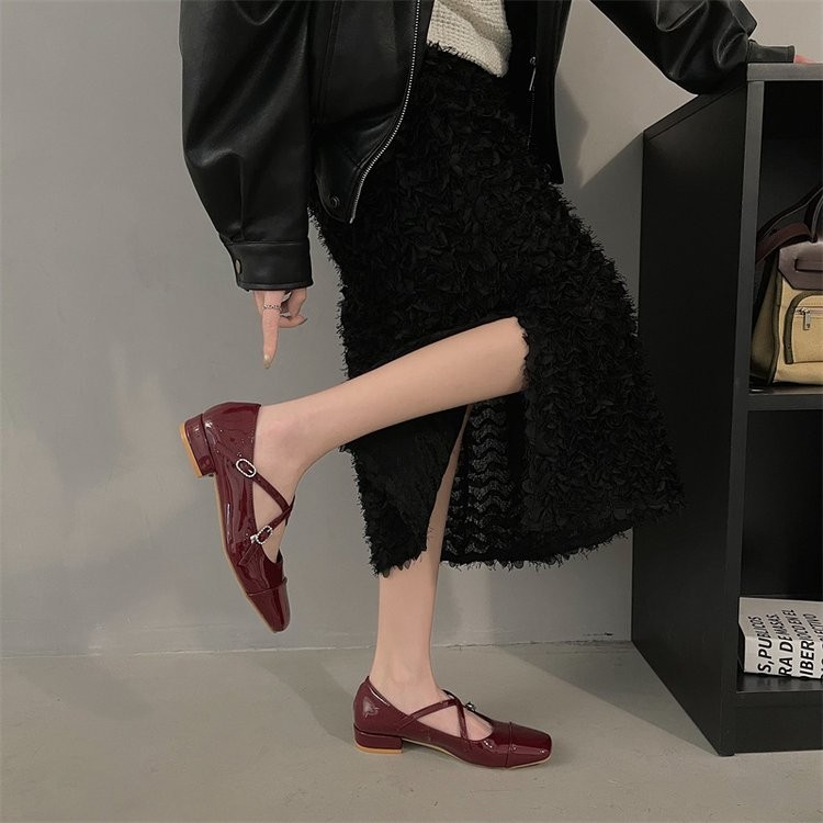Pháp Retro Mary Jane Giày Da Nhỏ Dây Đeo Chéo PU Chống Trơn Trượt Hàng Ngày Thời Trang Đi Lại Kỳ Nghỉ Ba Lê Đen Giày Da Nhỏ Bán Buôn Giày Nữ Sinh Viên Giày Đơn