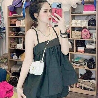 Set đồ nữ áo 2 dây thắt bím quần đùi siêu xinh Freesize dưới 55kg .