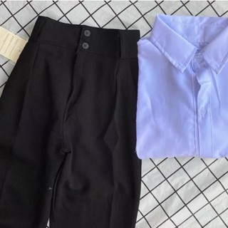 Quần Tây Công Sở nữ 2 Cúc Cạp Cao đi học đi làm Dáng quần Baggy công sở lưng cao tôn dáng chất vải dài dặn co giãn nhẹ