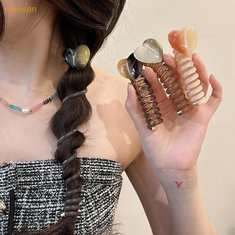 Siyuyan 1 Dây Cao Su Co Giãn Trái Tim Cho Nữ Bé Gái Dây Điện Thoại Dây Buộc Tóc Vòng Xoắn Ốc Cuộn Dây Tóc Đuôi Ngựa Phụ Kiện VN