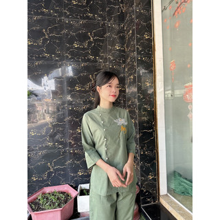 set đồ bộ cổ trụ an thêu sen, pháp phục phật giáo đi chùa