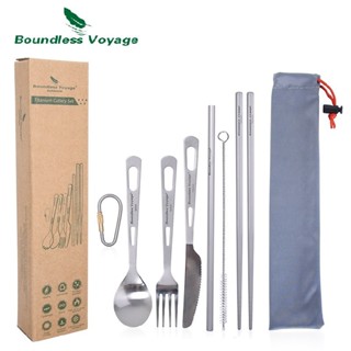 Boundless Voyage Cắm Trại Bộ Dao Kéo Titan Thìa Nĩa Dao Spork Đũa Ống Hút Ngoài Trời Bộ Đồ Ăn Du Lịch Hàng Ngày Flatware