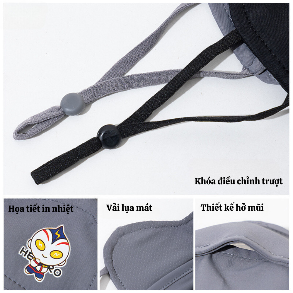 Khẩu Trang Chống Nắng Trẻ Em Chống Tia UV Thoáng Khí Mềm Mại Có Nút Chỉnh Dây, Khẩu Trang Vải 2 Lớp