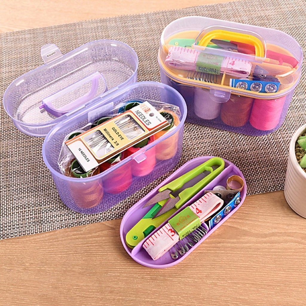 Bộ kim chỉ may vá đa năng, Bộ kim chỉ 46 món dùng trong may vá kèm hộp đựng trong suốt FETA
