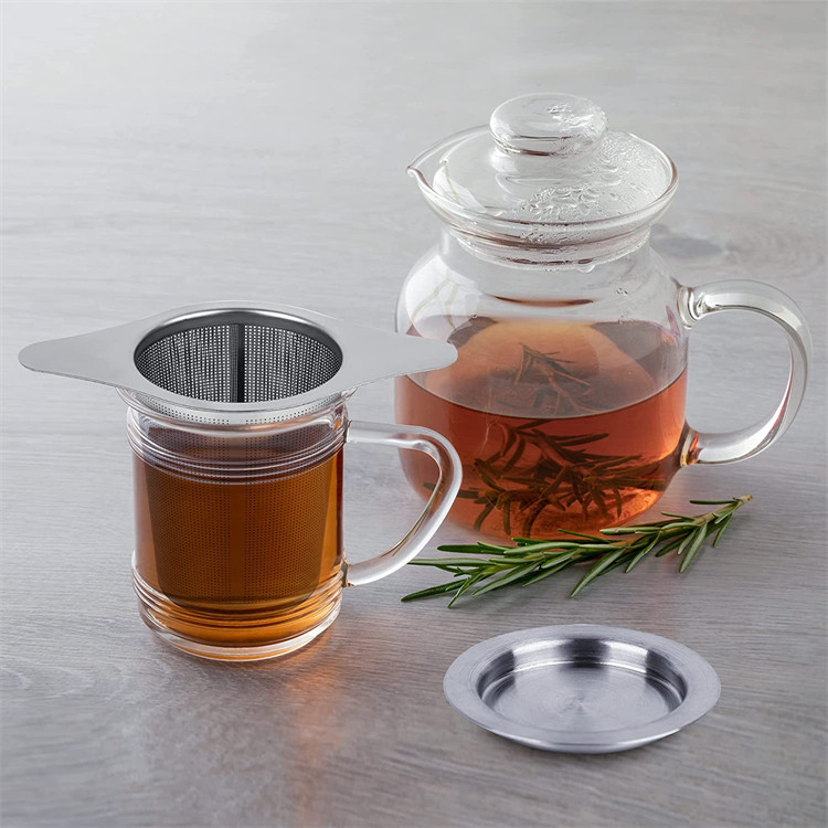 Dụng cụ lọc trà bằng thép không gỉ 304 - Bộ lọc cà phê lưới mịn - Hộp đựng trà có nắp - Dung tích lớn, Tay cầm đôi, có thể tái sử dụng - Phụ kiện nhà bếp gia đình - Máy pha trà