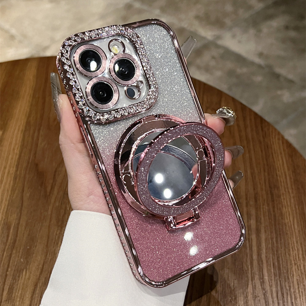 Gương trang điểm mạ giá đỡ từ tính Vỏ điện thoại iphone15 Pro Max 14 13 12 11 vỏ cho vỏ iPhone Vỏ mềm TPU silicon Vỏ bảo hiểm toàn diện chống sốc