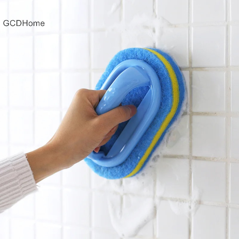 Gcdhome Bàn chải làm sạch dày có tay cầm, mút xốp lau bếp/phòng tắm, tẩy vết bẩn gạch ngói, bồn tắm, dụng cụ vệ sinh HOT