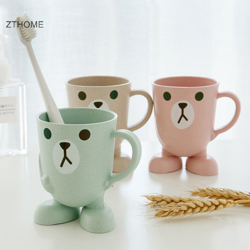 Zthome Nhà Phòng Tắm Tumbler Nước súc miệng Cốc Lúa Mì Rơm Hoạt Hình Động Vật Bàn Chải Đánh Răng Cốc HOT