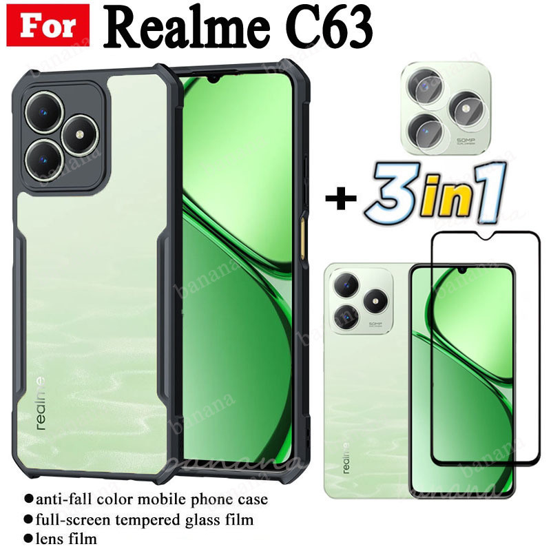 Ốp điện thoại di động chống rơi 3 TRONG 1 Realme C63 cho Realme C65 C67 4G C53 C55 C51 Note 50 Phim kính cường lực + Phim ống kính