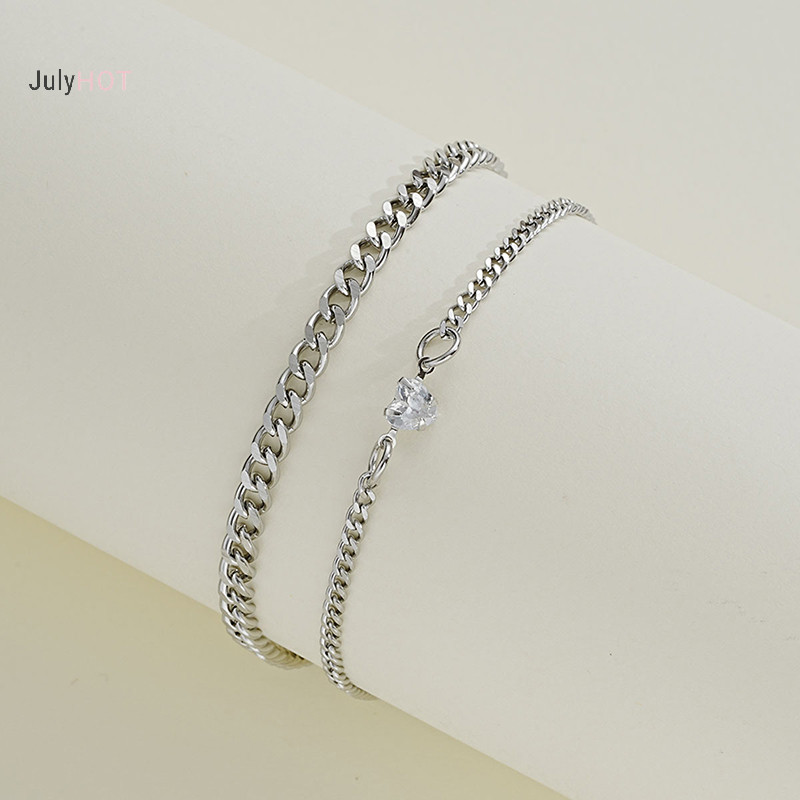 Bộ vòng tay bằng thép không gỉ thời trang đơn giản JULYHOT dành cho cặp đôi Unisex Nam Nữ Tình yêu Pha lê Trái tim Bạc Dây chuyền Vòng tay Trang sức Quà tặng Massivedeals