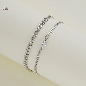 Bộ vòng tay bằng thép không gỉ thời trang đơn giản JULYHOT dành cho cặp đôi Unisex Nam Nữ Tình yêu Pha lê Trái tim Bạc Dây chuyền Vòng tay Trang sức Quà tặng Massivedeals