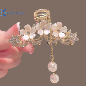 Kudosation Thanh Lịch -Vỏ Ngọc Trai Hoa Nhài sel Móng Vuốt Kẹp Kim Loại Nữ Trên Mặt Sau Của