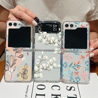 Hoa Tươi Họa Tiết Hoa Trong Suốt Silicon Mềm Vỏ Điện Thoại Cho Samsung Galaxy Z Flip 6 Flip 5 Flip 4 Flip 3 5G Flip6 Flip5 Flip4 Flip3 Khóa Kim Loại Trong Suốt Gấp Bao