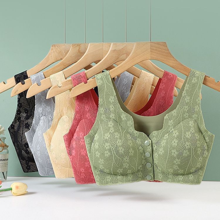 M-4xl Bán chạy nhất Mẹ trung niên và người cao tuổi Plus Kích thước Nút trước Ren Áo ngực không dấu vết Áo ngực nữ Không có vòng thép có đệm ngực Ice Silk Quần lót tập hợp gợi cảm