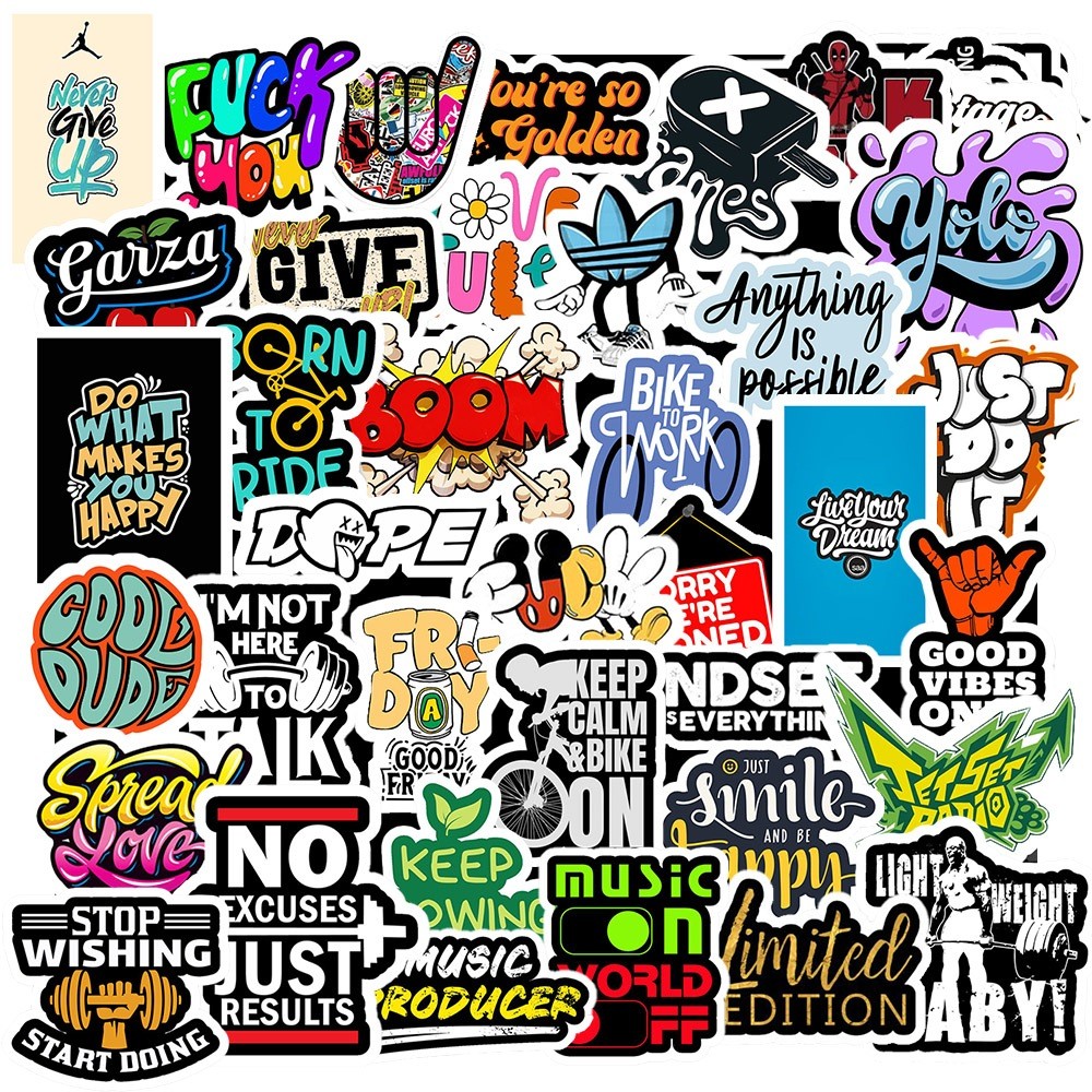 Set 50 Sticker Chữ Graffiti – Decal Trang Trí Xe, Laptop, Nón Bảo Hiểm | Chống Nước, Bền Đẹp