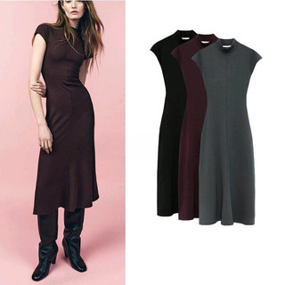 Đầm Zara made in Morocco midi ôm co dãn trơn