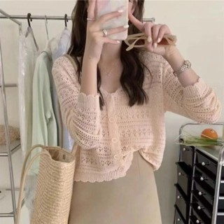 Áo len dệt kim NICOLOO, Áo chống nắng cổ chữ V mỏng, Áo khoác ngoài dài tay rỗng thời trang dành cho nữ