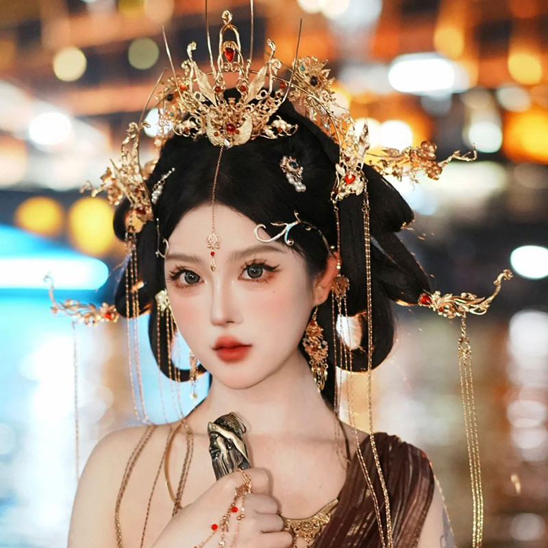 T Đường Phong Cách Bài Hát Hanfu Phụ Kiện Tóc Cổ Mũ Đội Đầu Phong Lan Cô Dâu Cưới Tóc Vương Miện Tua Rua Kẹp Tóc Phụ Kiện 25.3.6