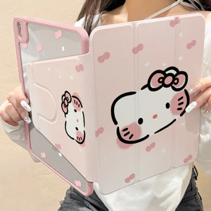 Ốp lưng máy tính bảng xoay 360 độ cho iPad 2024air6 11inch gen6 air1 2 air5 10.9 gen5 gen8 gen7 mini6 2022pro11 2018pro air3 gen9 10.2 generation10th air4 Vỏ bảo vệ mèo hoạt hình