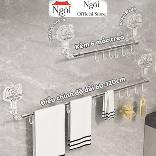 Giá Treo Khăn Nhà Tắm Cốc Hút Góc Tường Xoay 180 Độ, Thanh Treo Đa Năng Kèm Móc Tăng Giảm Chiều Dài NGÓI HOME - KNT03