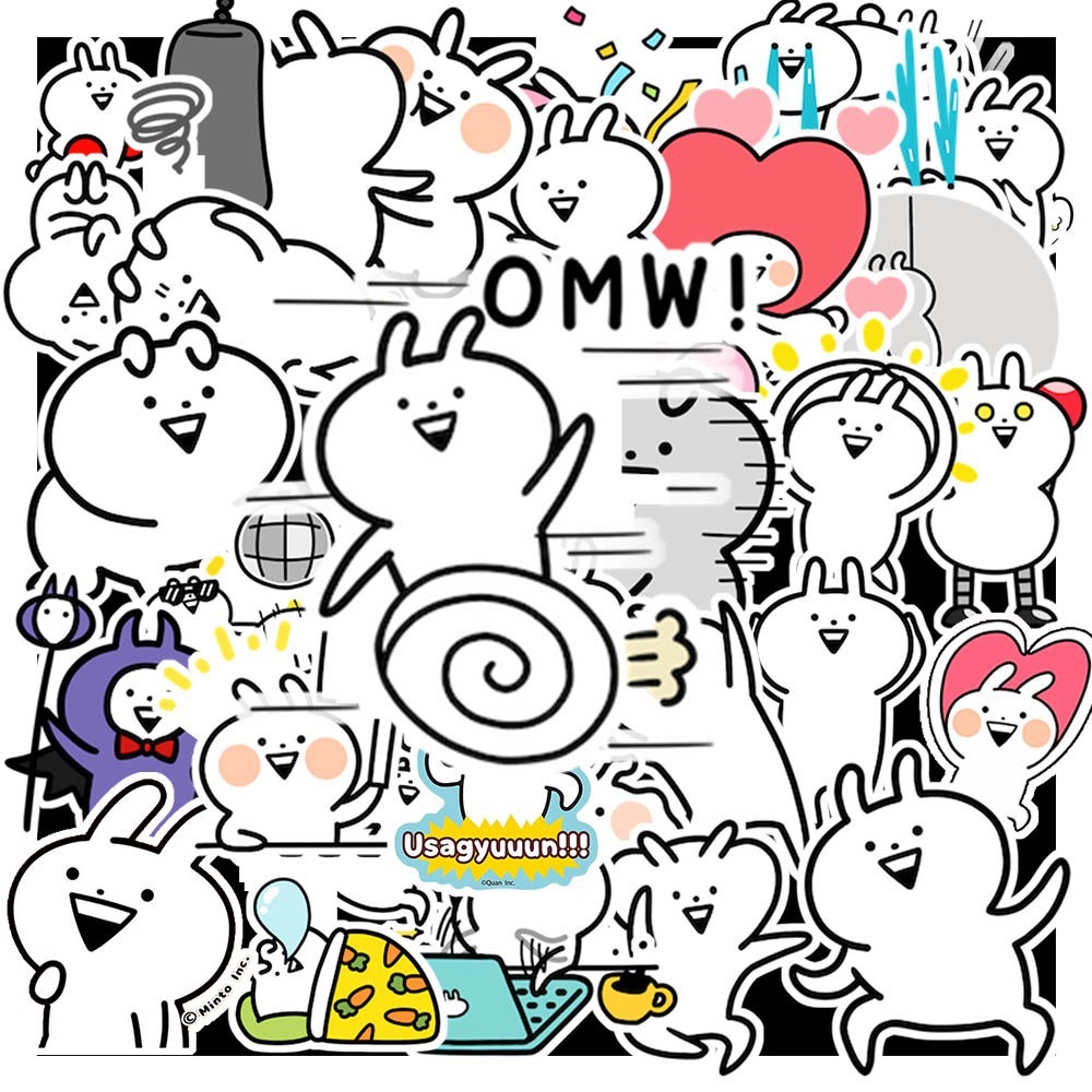 50 cái Sticker Usagyuuun chống nước | Hình Dán thỏ tăng động Usagyuuun | Decal Usagyuuun cute dán vali, laptop