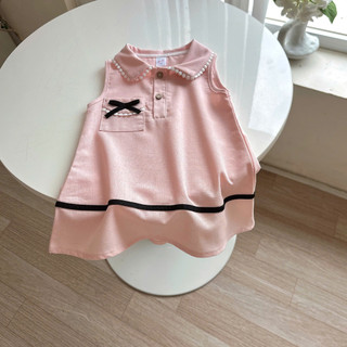 Váy Tiểu Thư Linen Hồng Nơ Đen Cho Bé Mặc Đi Học, Đi Chơi,.... 8-26kg