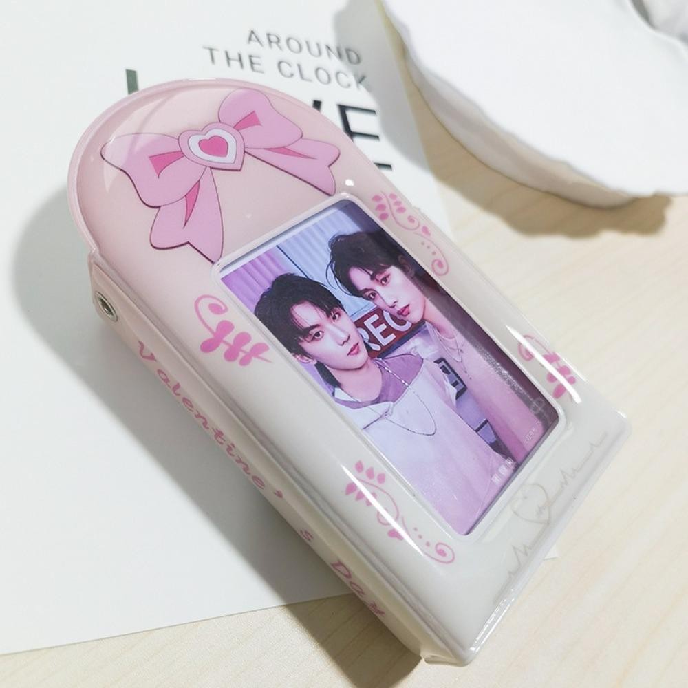 SAIA Photocard Binder, Love Bow PVC Card Album, với 16 trang bên trong Gấu hồng 3 Inch Mini Idol Card Collect Book