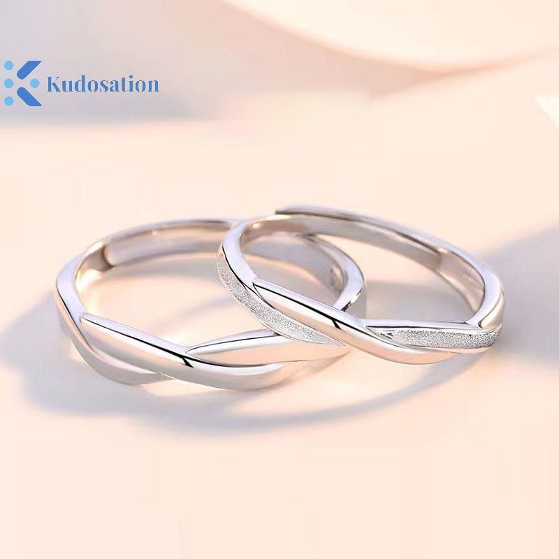 Kudosation Thời Trang Cặp Đôi Nhẫn Bộ Màu Bạc Đơn Giản Mở Nhẫn Có Thể Điều Chỉnh Ánh Sáng Sang Trọng Trang Sức Dành Cho Nữ Kỷ Niệm Quà Tặng
