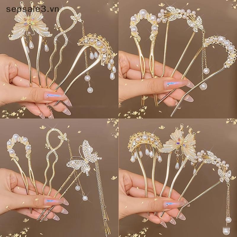 # Sepsale # Kẹp tóc ngọc trai phong cách Trung Quốc Kẹp tóc lắc lư phong cách cổ xưa dành cho nữ Kẹp tóc mặt ngựa hình chữ U sang trọng nhẹ nhàng.