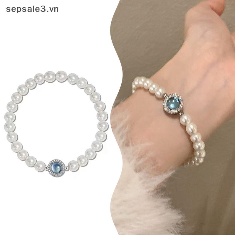 # Sepsale # Vòng tay kim cương giả ngọc trai giả cổ điển thanh lịch Tính khí sang trọng Dây chuyền tinh tế Thiết kế thích hợp Vòng tay ngọc trai pha lê màu xanh.