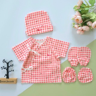 Set áo sơ sinh 4 món ngắn tay mùa hè chất thun cotton cho bé 3-6kg