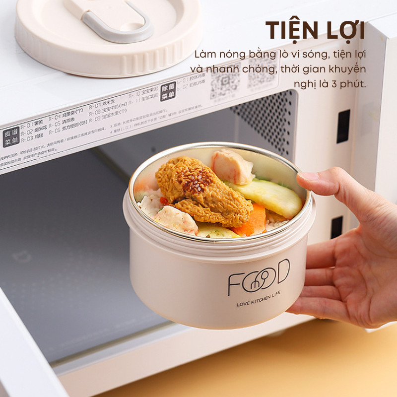 Hộp Cơm Giữ Nhiệt Inox 304 3 Lớp Cách Nhiệt, Nắp Chống Đổ Canh, An Toàn Cho Lò Vi Sóng Mang Đi Học, Dã Ngoại | 252
