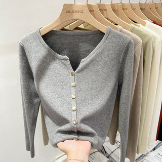 Áo khoác Cardigan dệt kim K đơn có nút đồng dài tay