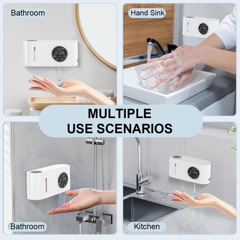 Hộp đựng xà phòng tự động Hộp đựng xà phòng cảm biến không chạm treo tường có màn hình LED 500ML Rửa tay Hộp đựng xà phòng xốp lỏng