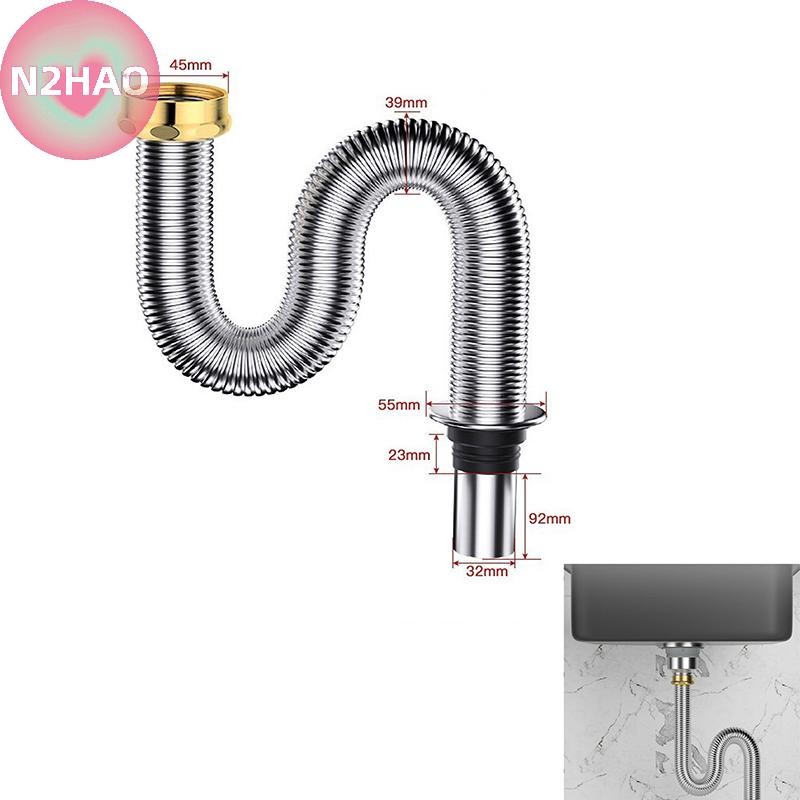 N2hao 40 / 60cm Thép Không Gỉ Phòng Tắm Bồn Rửa Nhà Bếp Siphon Xả Chất Thải Ống Linh Hoạt Nhà Ống Thoát Nước Có Thể Thu Vào n
